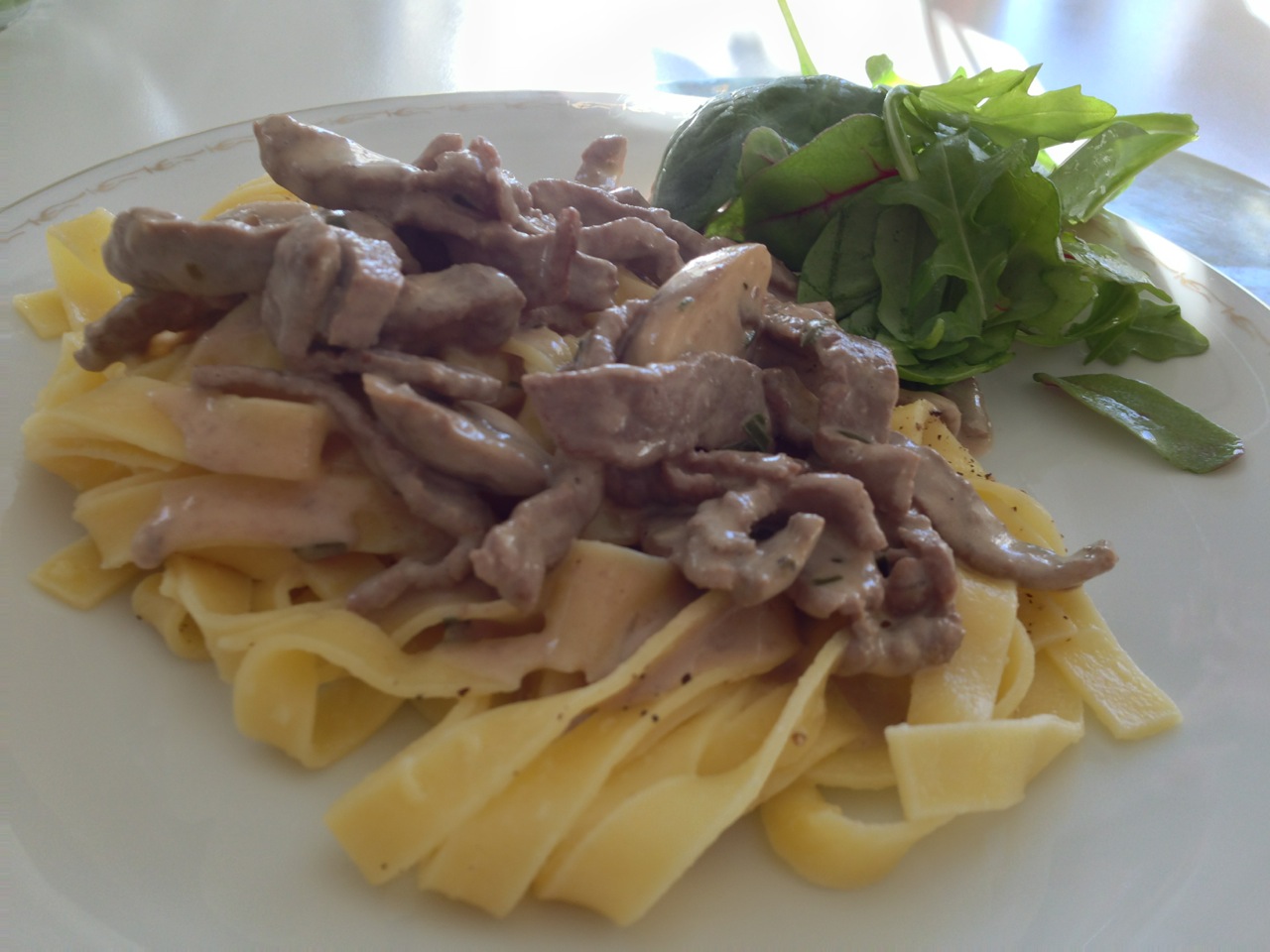 Tagliatelle med lövbiff och svamp i krämig gräddsås - Recept på Hssons skafferi